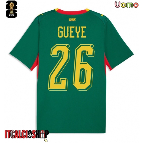 Senegal Pape Gueye #26 Seconda Maglia Mondiali 2026 Manica Corta